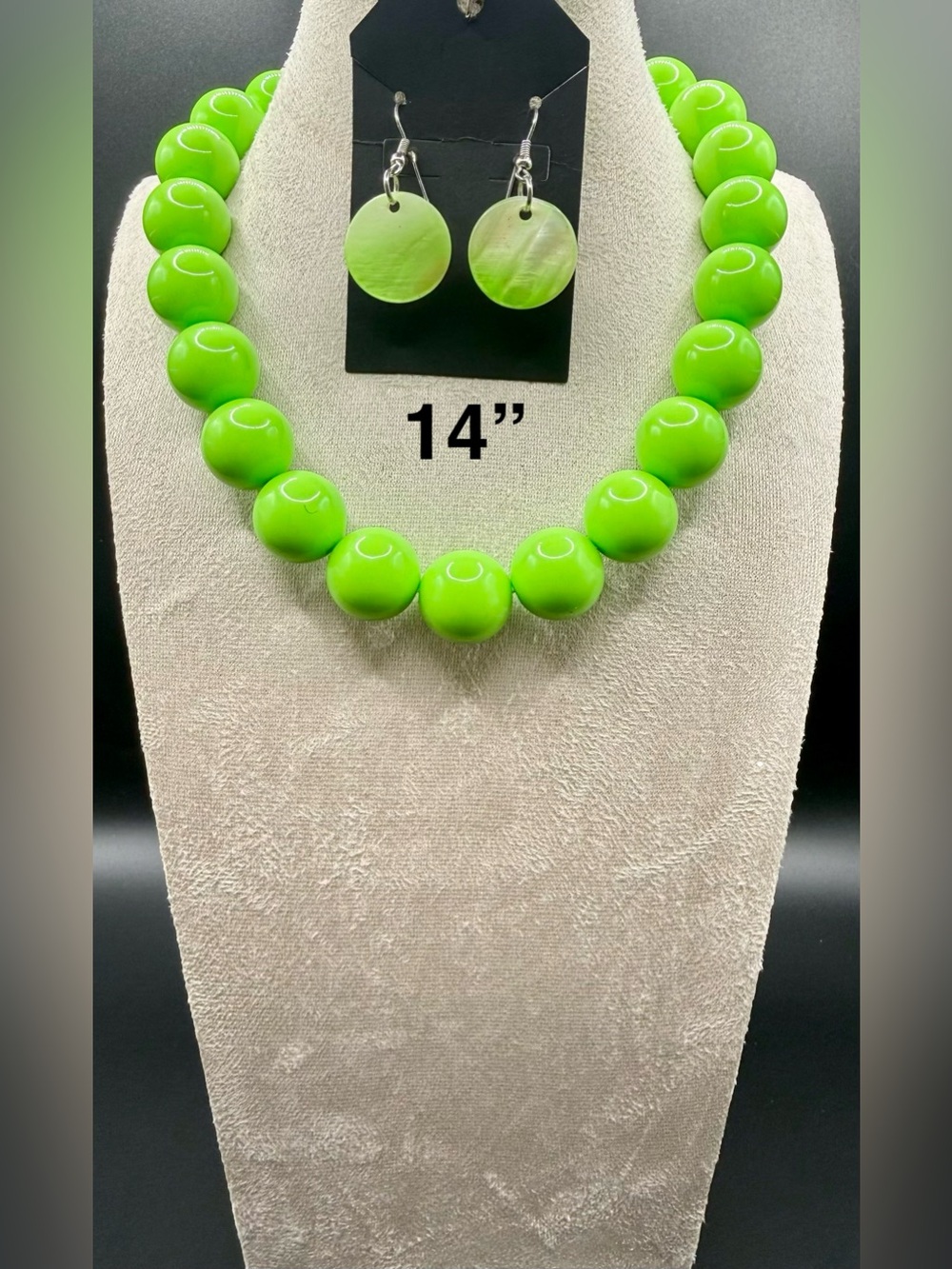 Green Beaded Necklace and Earrings Set - Lime Statement Jewelry